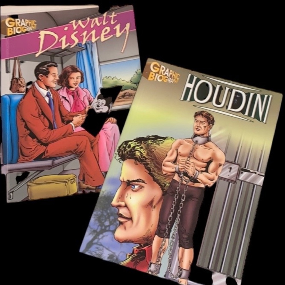Set of 2 graphic biographies Disney and Houdini